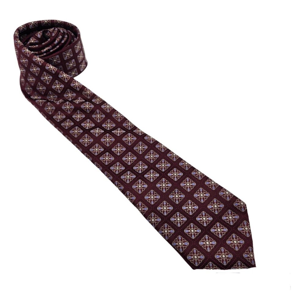 Black Brown 1826 Tie Red Geometric Foulard Patternā Mens Necktie 100% Silk EUC